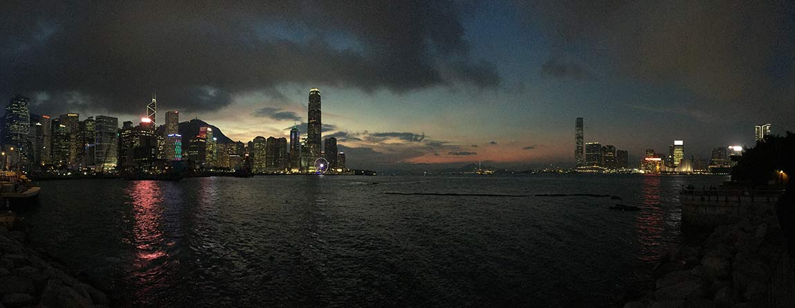 Hong Kong sunset skyline from convention center